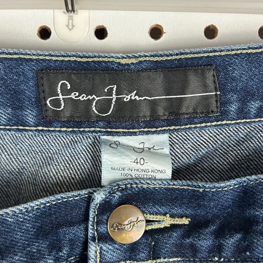 Sean John Carpenter Work Wear Y2K Blue Jeans 38x34 Distressed Wide Leg Baggy - Picture 8 of 9